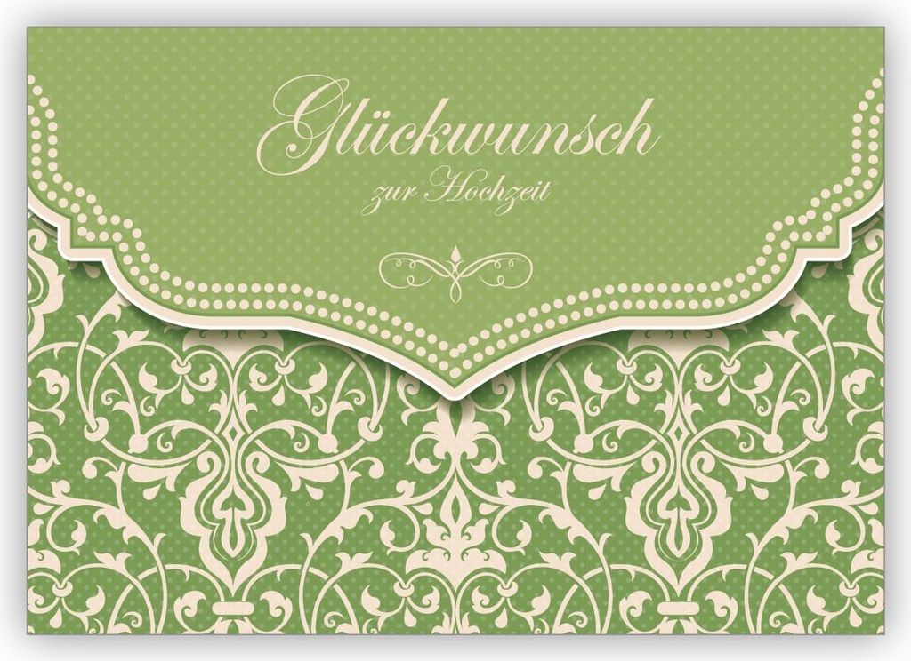 4x Traumhafte Frühlings Hochzeitskarte mit Vintage Muster in edlem grün: Glückwunsch zur Hochzeit