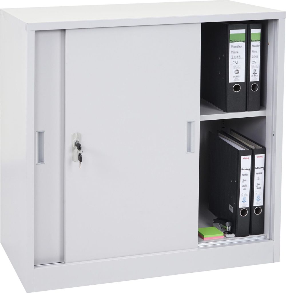 Aktenschrank Preston MCW-F41, Stahlschrank Büroschrank, mit abschließbaren Schiebetüren 90x90x45cm grau