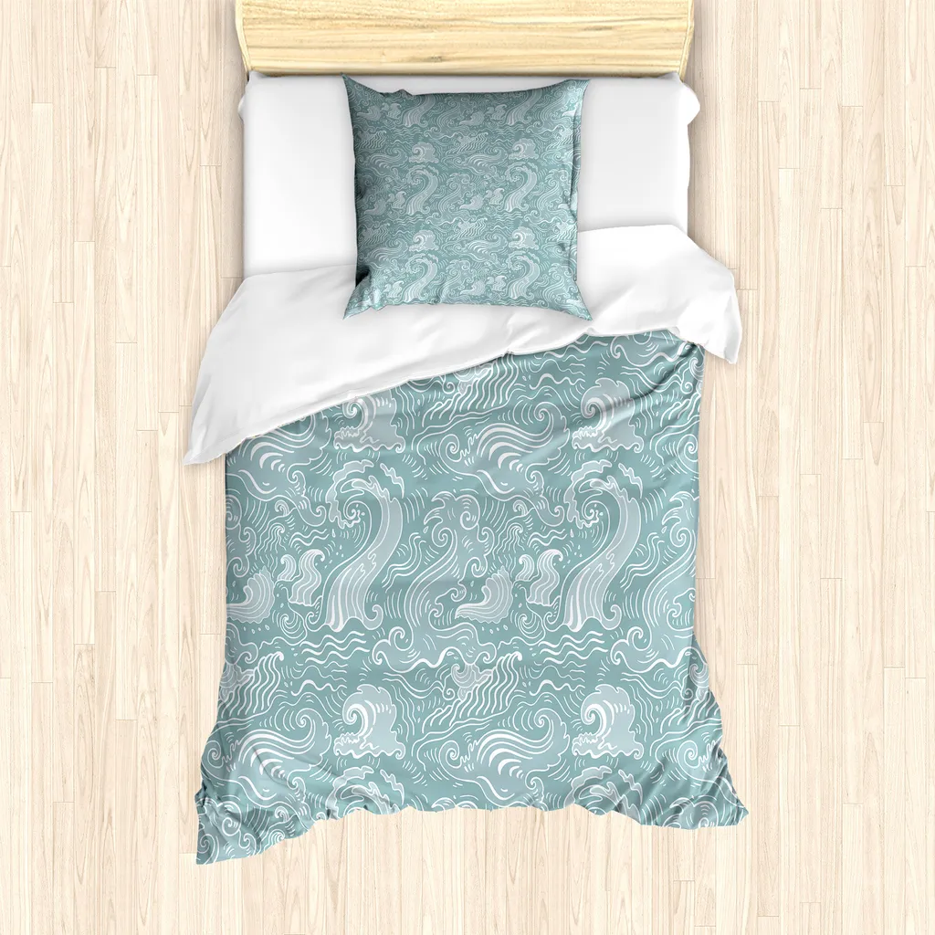 Copripiumino 135x200 ABAKUHAUS Blu Cadetto Sea Waves Antiacaro