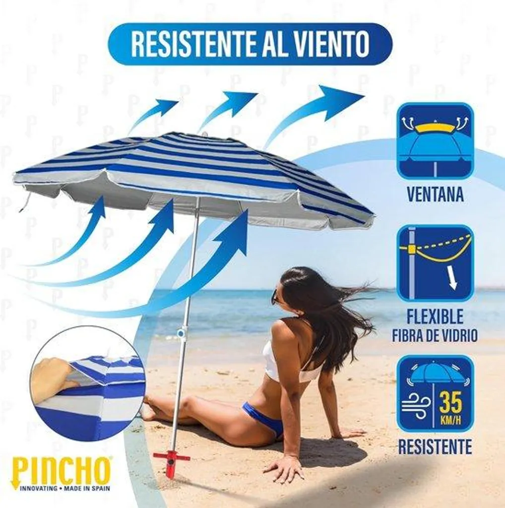 Parasol aluminium 180 cm ultra résistant au vent avec vitre de sommet