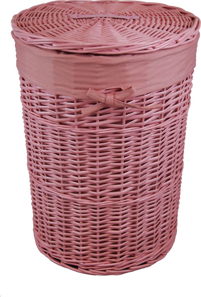 Wäschekorb Wäschetruhe Wäschetonnen weide rosa rund mit Deckel Wäschesack D.39 H.55 60L