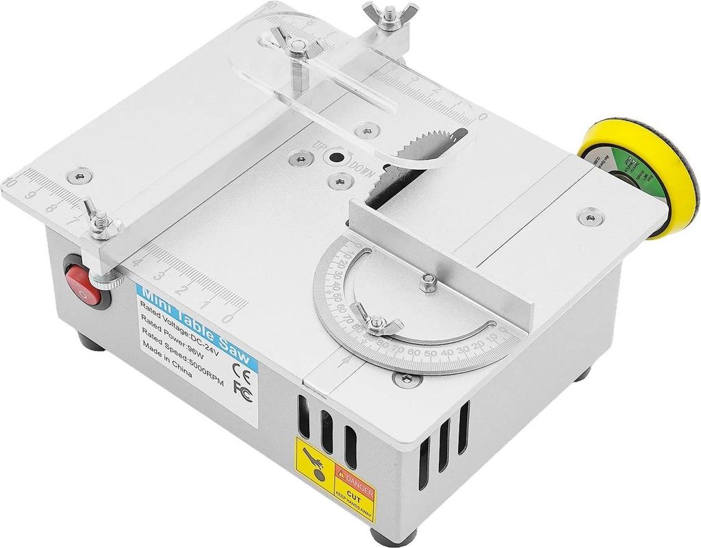 Mini Tischkreissäge für Holz - Elektrisch 24 V 96 W - 5000 U/min - Sägeblatt 63 mm - Schnitttiefe 15 mm - Höhenverstellung 0,1–15 mm - 18×14...