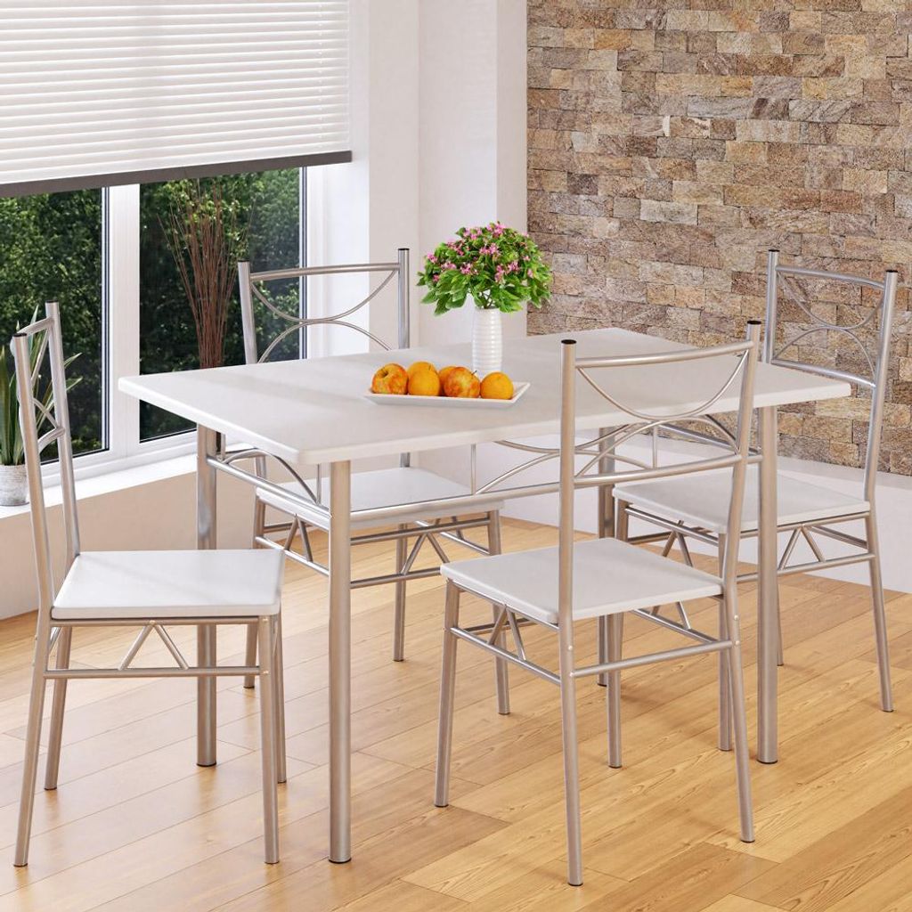 CASARIA® Ensemble table à manger avec 4 chaises blanc Image du produit 