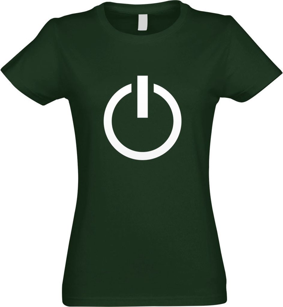 Kiwistar - T-Shirt tailliert - Damen - flaschengrün - Power Off - An - u. Ausschalter - mit Motiv Bedruckt - Funshirt Design - Sport - Freizeit - ...