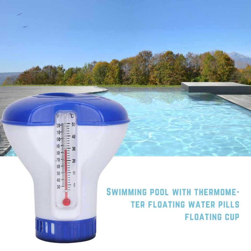 2 in 1 Pool Dosierschwimmer Thermometer 5 Zoll Schwimmbad Chlortablette zu DE 