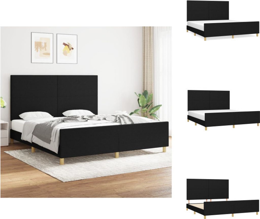 vidaXL Bettgestell mit Kopfteil Schwarz 180x200 cm Stoff - Betten & Bettgestelle