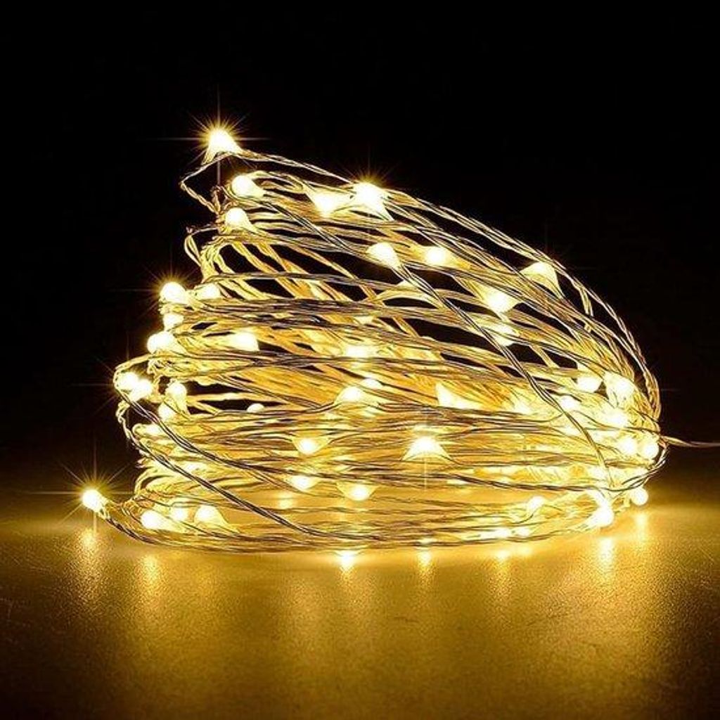 50m LED-Kabel auf Batterien, Kupferdraht, Innen- und Außenbeleuchtung (Warmweiß)