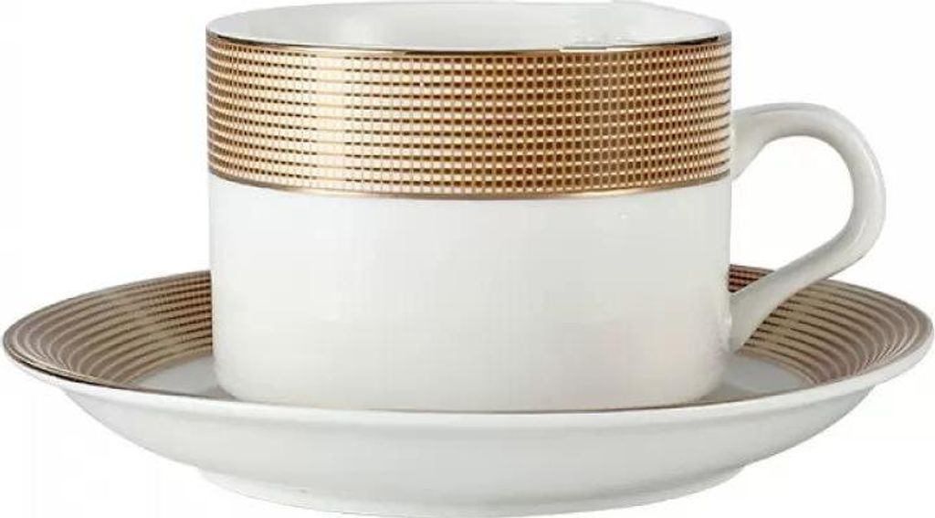 Globus-Kaffeetassen-Set, 6-teilig, 80 ml, 2,7 oz, kleine Espressotassen mit Untertassen, Porzellan, schwarzes Muster und goldene Henkel, ideal zum ...