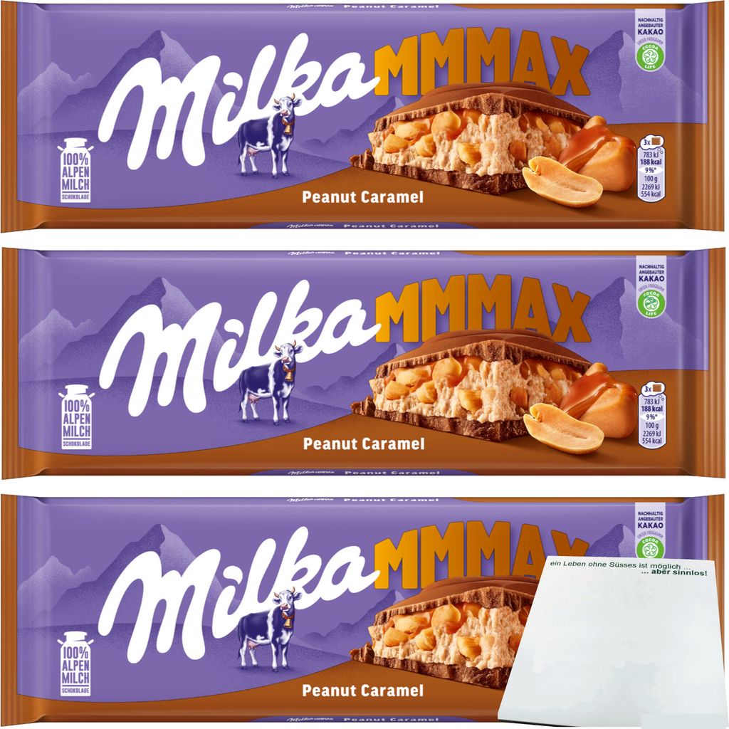 Milka Tafelschokolade Peanut-Caramel Großtafel 3er Pack (3x276g Tafel) + usy Block