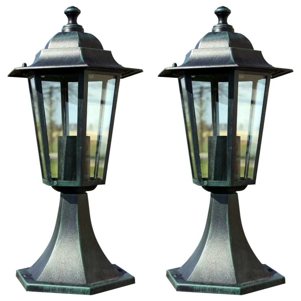Lampadaires de jardin extérieurs en aluminium vert foncé - Lot de 2