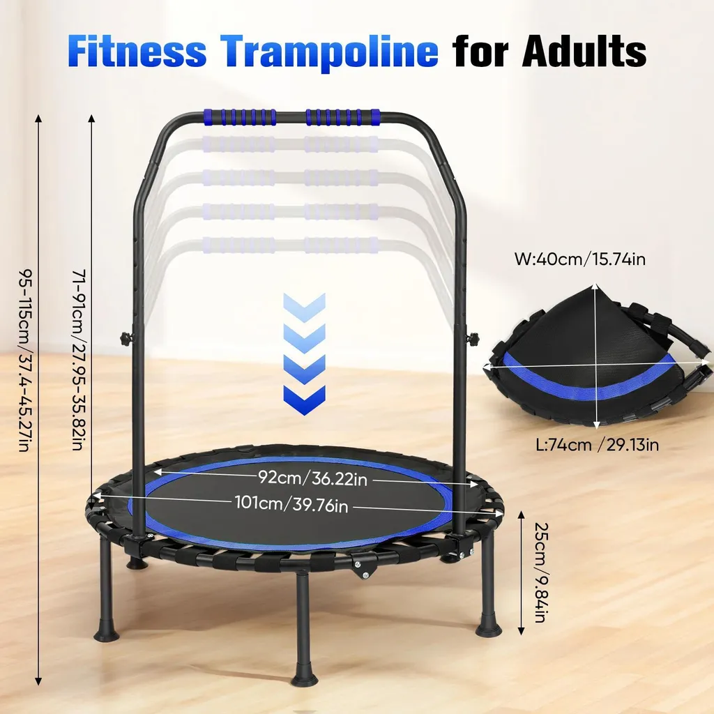 Trampoline Pliable Bleu à Guidon Réglable - Conception Robuste et Stable - 2