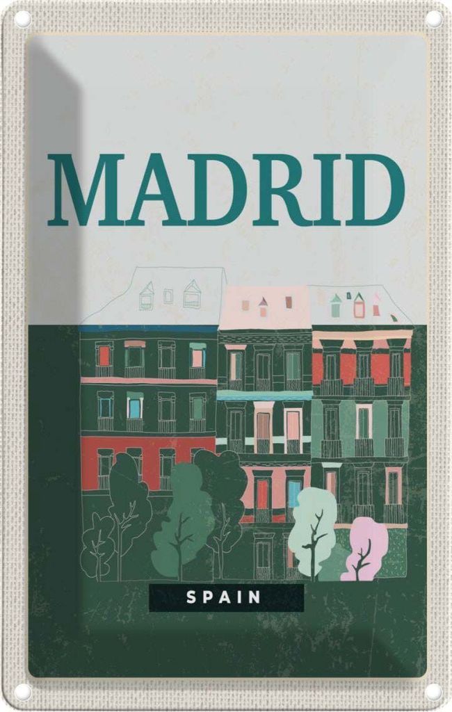 vianmo Blechschild 18x12 cm Madrid Spain Erringungen Retro Bildmotiv Reisemotiv Abenteuer Reisen Urlaub