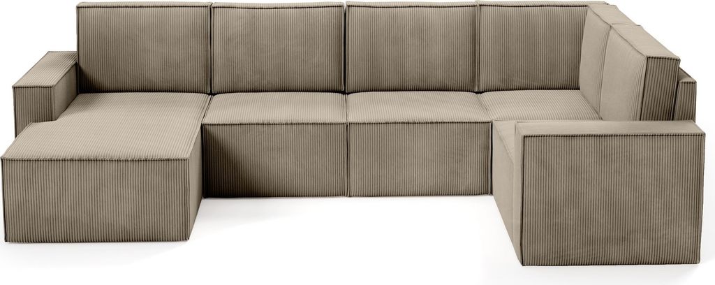 BETTSO klassisch gepolstertes Ecksofa mit Kordseiten für Wohnzimmer ORTO Hellbraun Links