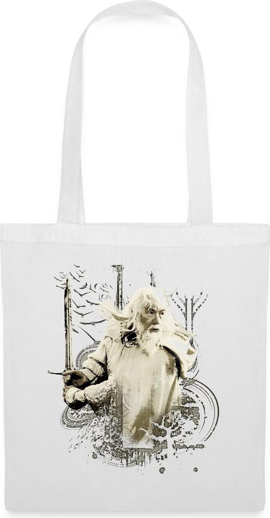 Spreadshirt Der Herr Der Ringe Gandalf Mit Schwert Glamdring Stoffbeutel, One size, Weiß