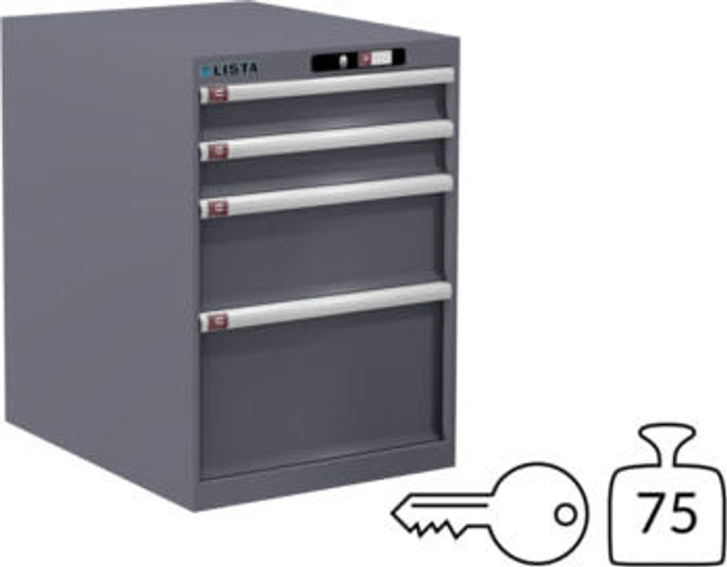 Lista Schubladenschrank - 14.371.080 - 800x564x725 mm (HxBxT) - 4 Schubladen - 75 kg - Key Lock - Taubengrau (NCS S 4502-B)