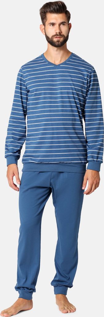 Ladeheid Herren Schlafanzug Zweiteiler Langarm Pyjama lang bunt aus Baumwolle LA40-220 (Norden Weiß, XL)