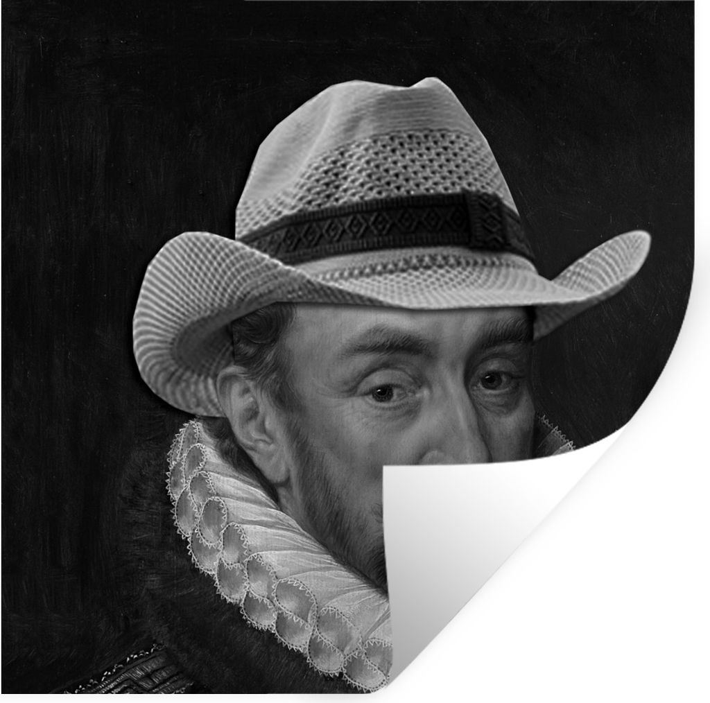 MuchoWow Wandtattoo Wandsticker Wandaufkleber Porträt von Wilhelm I. - Adriaen Thomasz - Schwarz und Weiß 50x50 cm Selbstklebend und Reposition...
