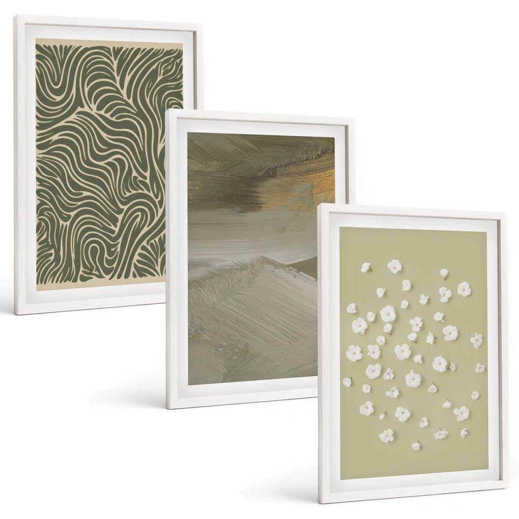 Bilder Set 3-teilig im weißen Rahmen – Wandbilder 3 Stück – gerahmte Poster für Wohnzimmer, Schlafzimmer und Flur – 40x60 cm – Abstrakte...
