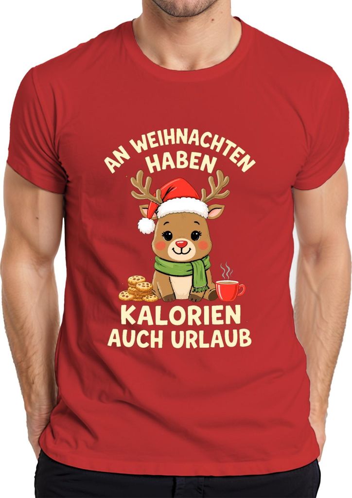 An Weihnachten Kalorien Urlaub Rentier Kekse Kaffee niedlich Herren T-Shirt, Rot, M
