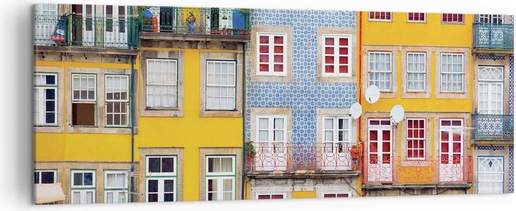 Bild auf Leinwand - Leinwandbild - Einteilig - Casas Ribeira Porto - 140x50cm - Wand Bild - Wanddeko - Wandbilder - Leinwanddruck - Bilder - Wandde...