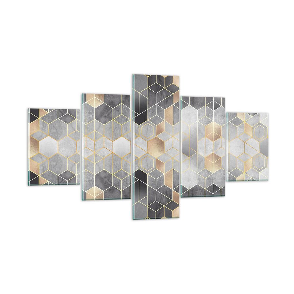 Bilder auf glas - 5 Teile - Geometrisch Abstraktion Sechsecke - 125x70cm - Glasbilder - Wandbilder - Bilder - Wanddekoration aus Glas - Glas Bilder...