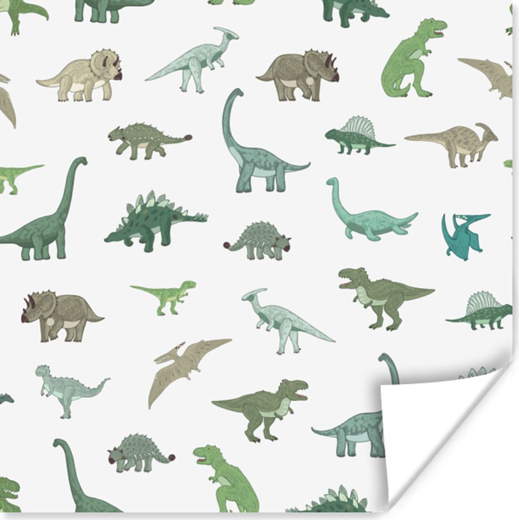 MuchoWow Poster Dinosaurier - Grün - Jungen - Braun - Kind - Muster 100x100 cm - Babyzimmer