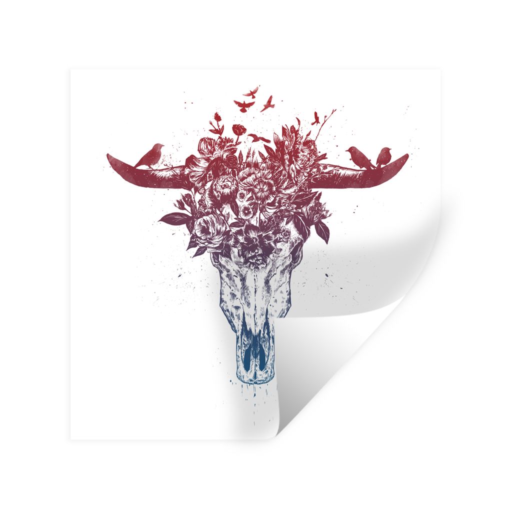 MuchoWow Wandtattoo Wandsticker Wandaufkleber Schädel - Natur - Vögel - Hörner 100x100 cm Selbstklebend und Repositionierbar - Wierderverwendb...