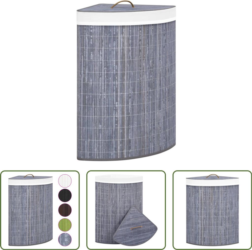 The Living Store Eck-Wäschekorb Bambus Grau 60 L