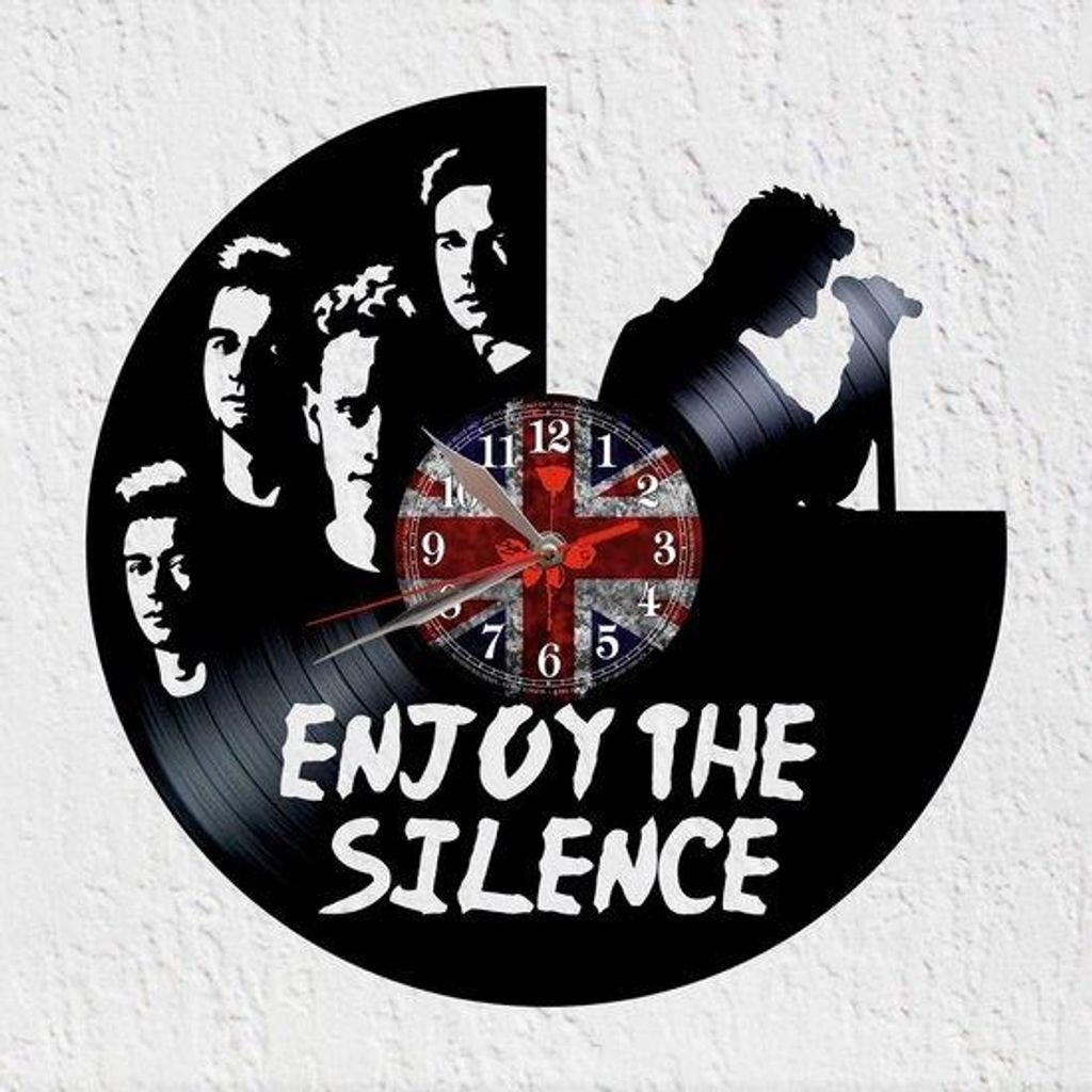 Schwarze Vinyluhr mit Rockband Silhouette 80er Jahre