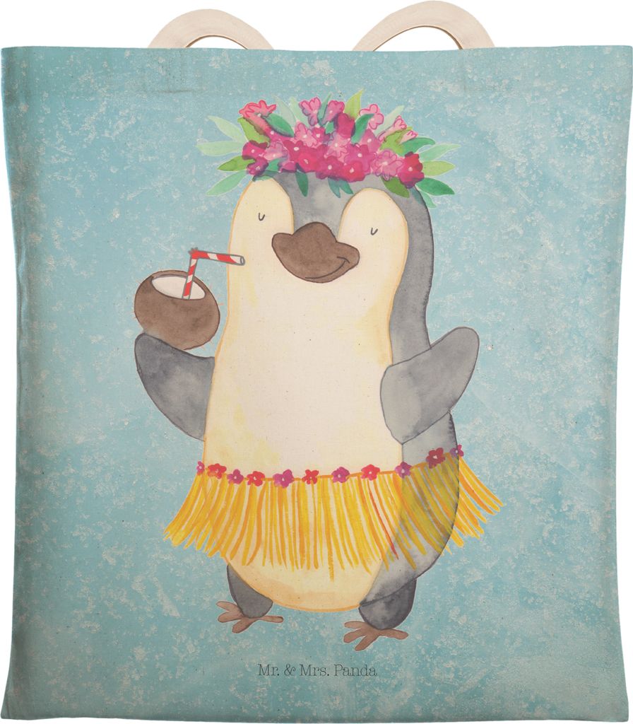 Mr. & Mrs. Panda Tote Bag Pinguin Kokosnuss - Eisblau - Geschenk, Beuteltasche, Stoffbeutel, Tasche, Einkaufstasche, Beutel, Urlaub, Hawaii, Erholt
