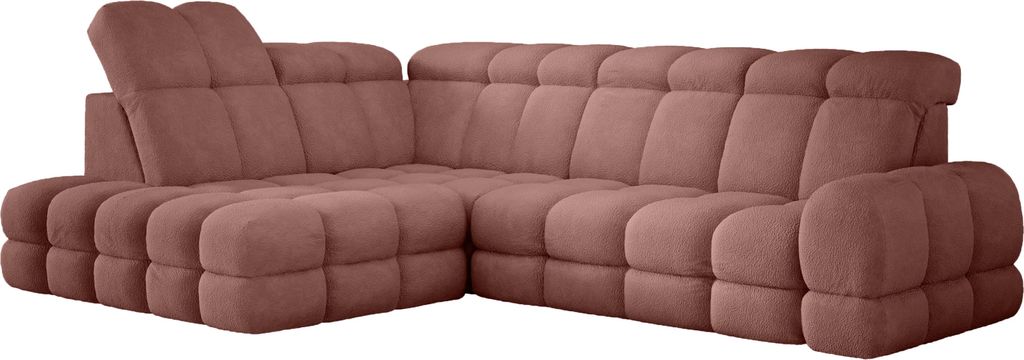 DomoHome Ecksofa Tollo Kupferfarben Bubble-Stoff Linke Seite 302x217x105 cm, L-Form Sofa mit Schlaffunktion, Bettkasten 120x85x17 cm, Elektrisch Ve...