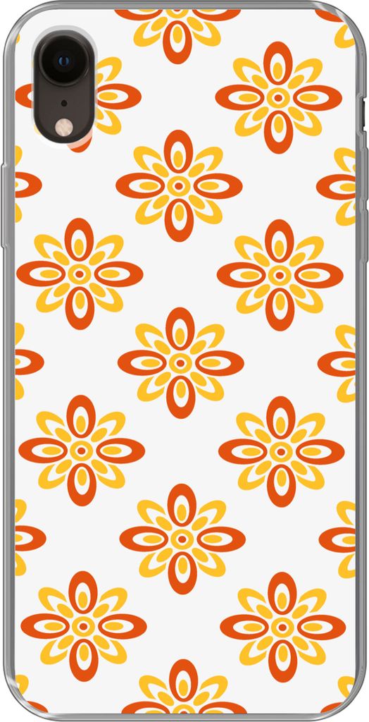 MuchoWow Handyhülle Schutzhülle Hülle für Telefoonhoesje iPhone XR Muster - 70er Jahre - Blumen - Orange Silikon Softcase Handy Hülle - Schu...