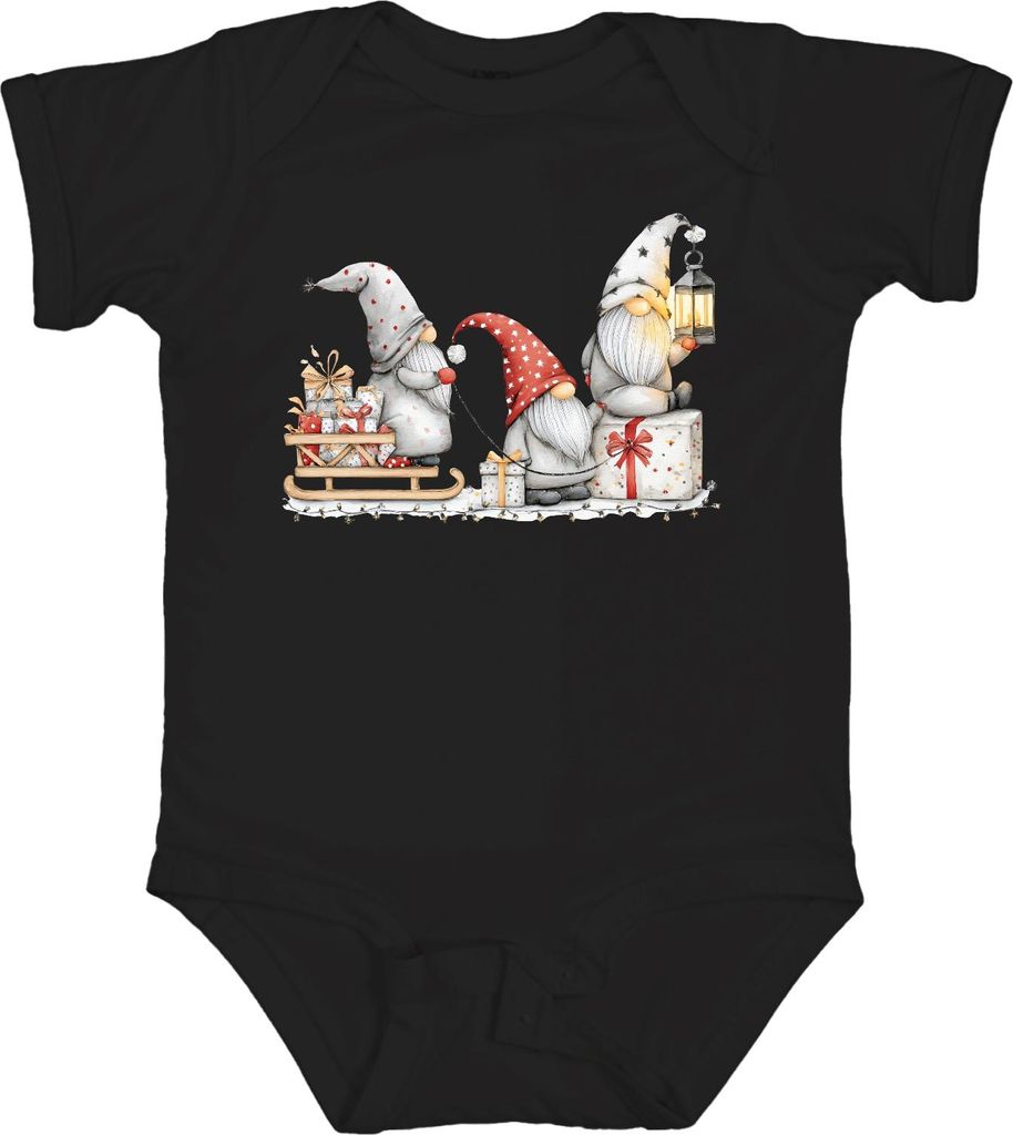 Weihnachtswichtel Schlitten Geschenke Laterne rot grau süß lustig Unisex Baby Body, Schwarz, 0/3
