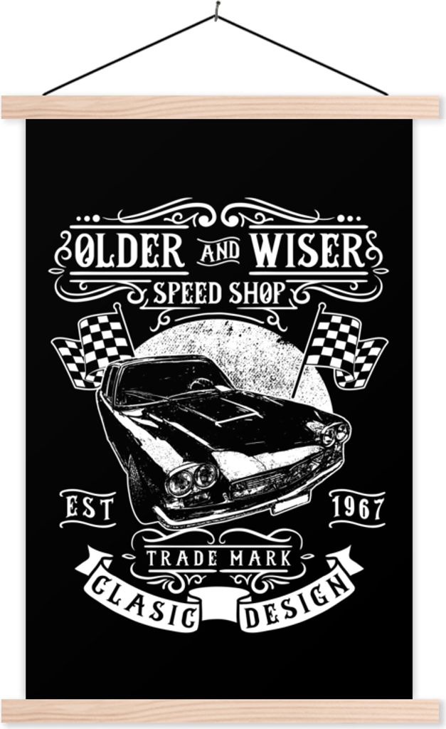 MuchoWow Textilposter Mancave - Auto - Flagge - Retro 60x90 cm mit holzfarbenen Rahmen - Textil