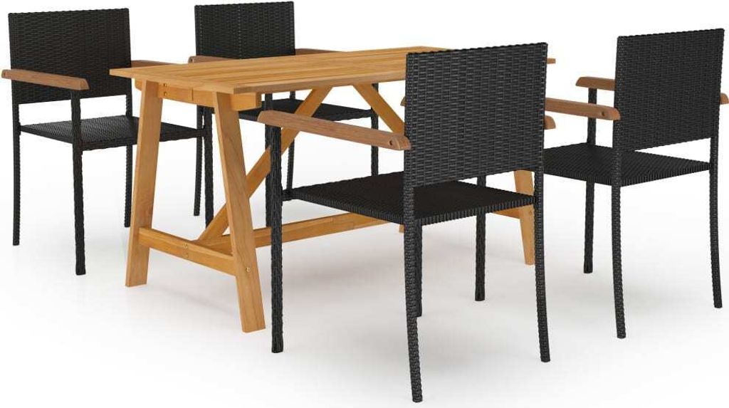 Möbel 5-tlg. Garten-Essgruppe Schwarz - Gartenmöbelgarnituren 3068764