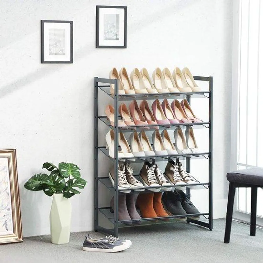 Étagère à chaussures avec bac de rangement modulable en noir mat 60cm
