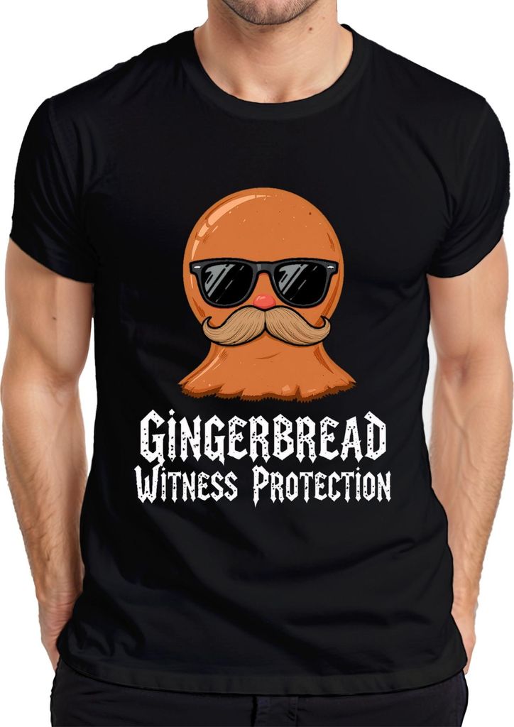 Gingerbread Witness Protection lustig Schnurrbart Sonnenbrille Herren T-Shirt, Schwarz, XXL