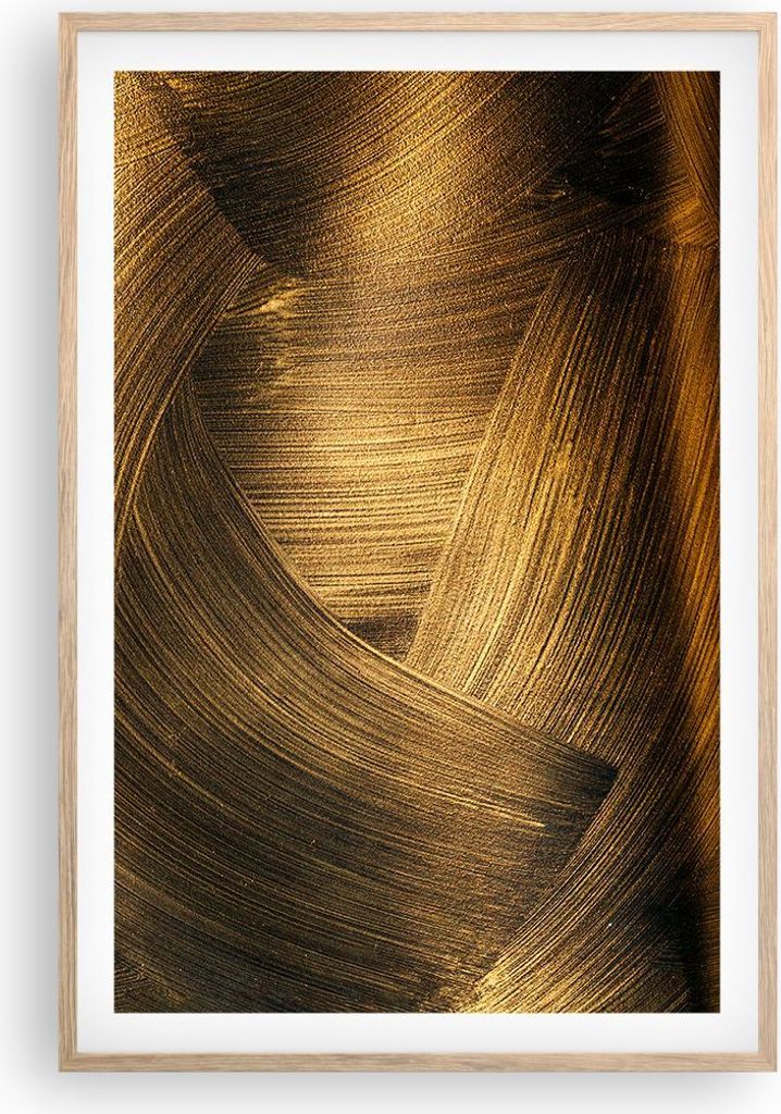 Gerahmtes Poster - Rahmen in heller Eiche - Abstraktion Gold Textur - 61x91,5 cm - Wand Bild - Wanddeko - Wandbilder - Kunstposter - Wandposter - B...