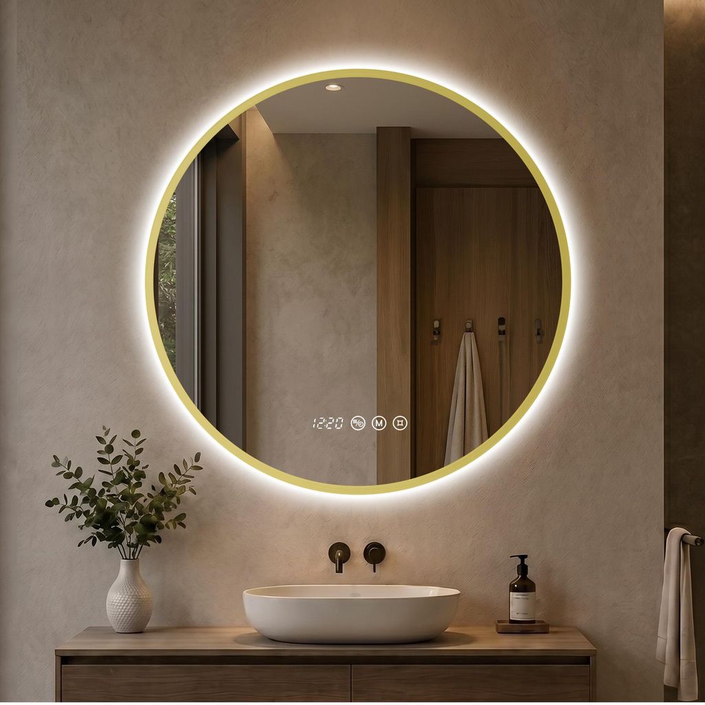 S'AFIELINA LED Badezimmerspiegel Rund Ø70 cm, Goldener Produktbild 
