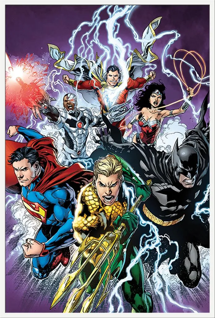Affiche Justice League Strike Encadrée Blanc : Vitre Acrylique de Qualité
