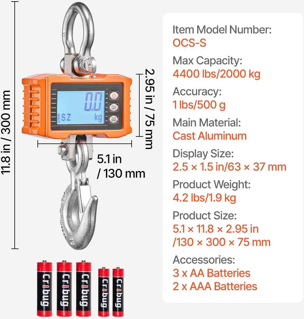 Peson électronique 2 tonnes avec télécommande et affichage LCD clair