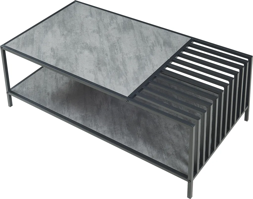 Table basse pour grand salon Pärghos 120 cm style indus noir et gris - 5