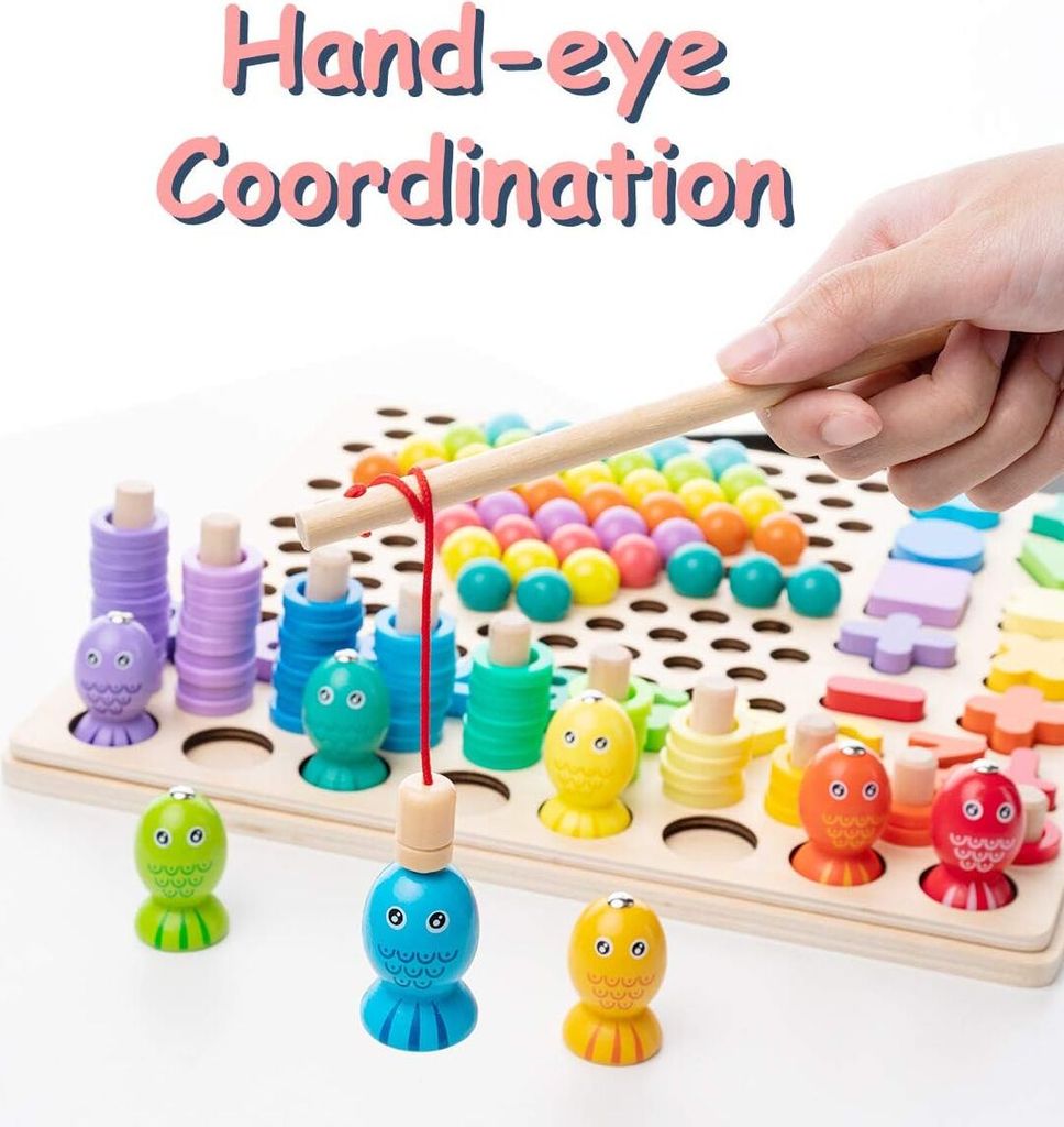 Montessori Spielzeug Brettspiele Clip Perlen Puzzle, Angelspiel Lernspielzeug Magnetisches Fischspielzeug, Kinder Vorschule Mathematik Sortieren St...