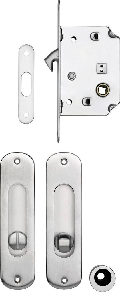 Schiebetürschloss- u. Griffset, DM 50, Nuß 8 mm, Messing verchromt matt