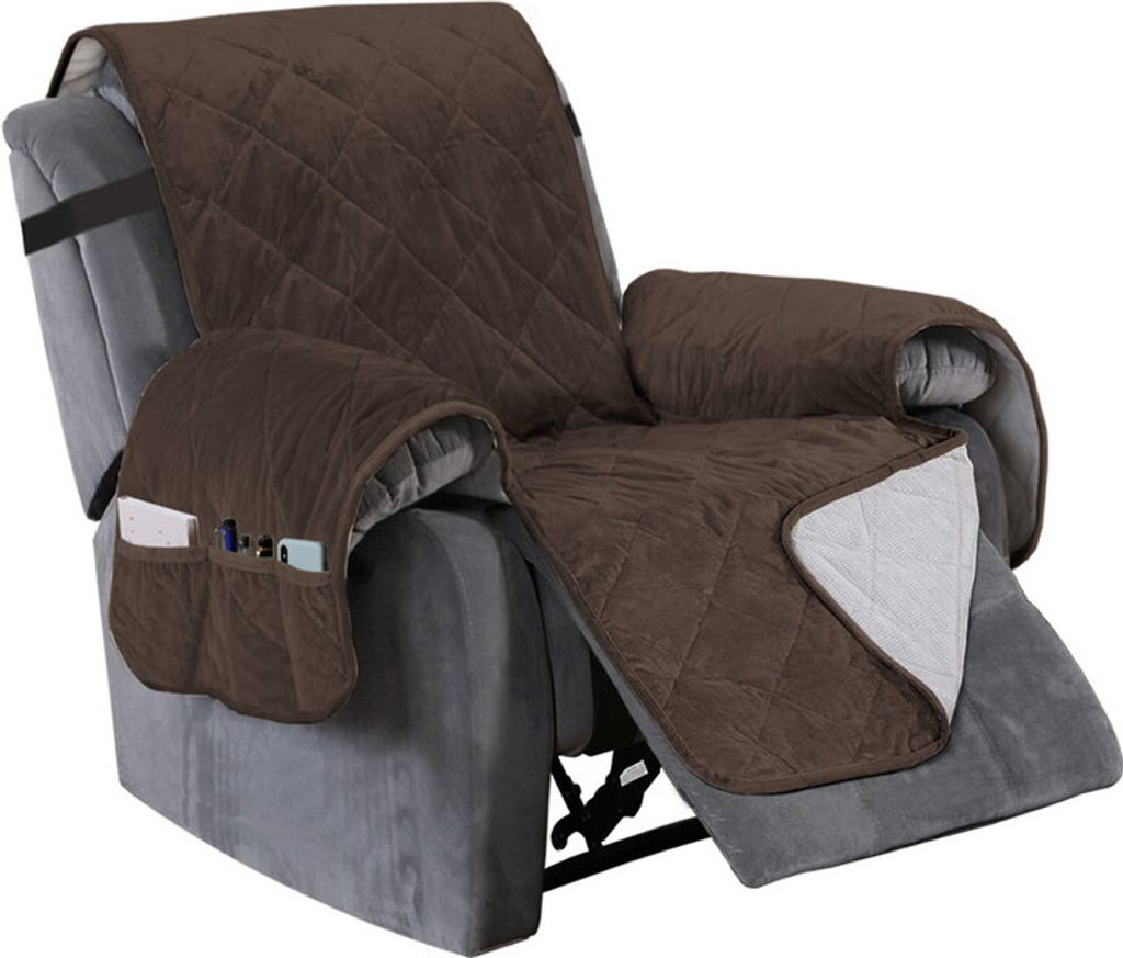 Sesselschoner Gesteppter Samt Sofa Bezug Möbelschutz Schonbezug für Familie mit Haustieren und Kindern, Braun Liege