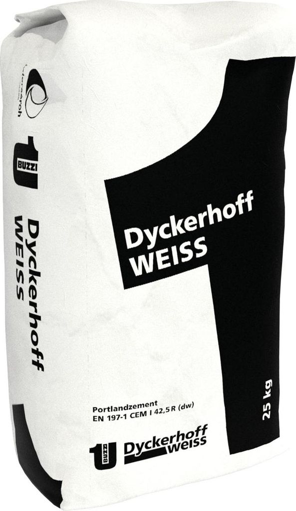 A bag of Dyckerhoff Weiss cement.