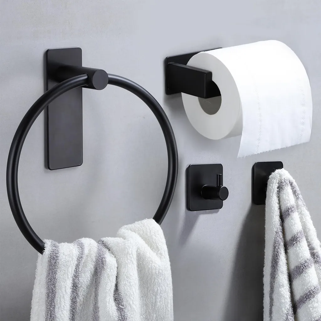 Fixation Murale sans Trou Porte-serviette Noir pour Carrelage