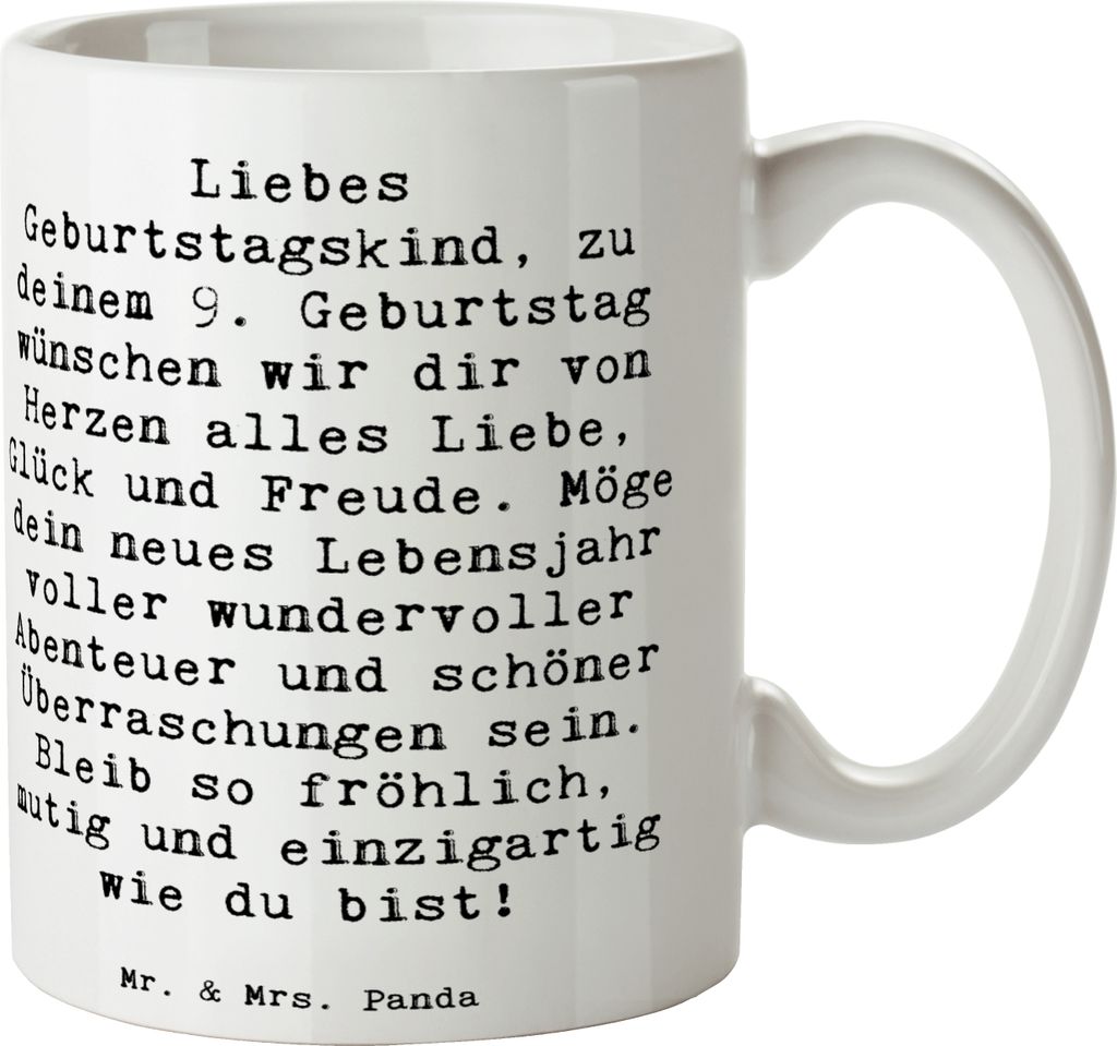 Mr. & Mrs. Panda Tasse Spruch 9. Geburtstag Glück - Weiß - Geschenk, Geburtstagskarte, Trinkbecher, Kaffeebecher, Alter, Geburtstagskind, neues L...