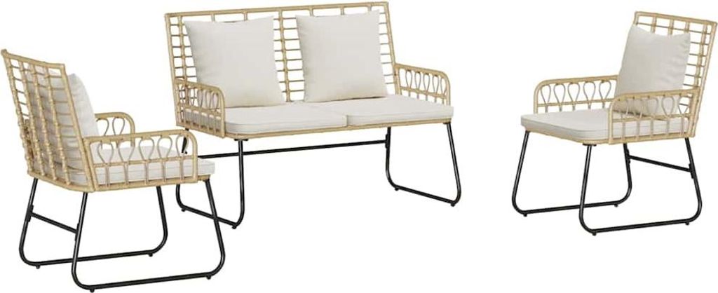 vidaXL Garten Essgruppe 3 pcs Braun und Creme Poly-Rattan