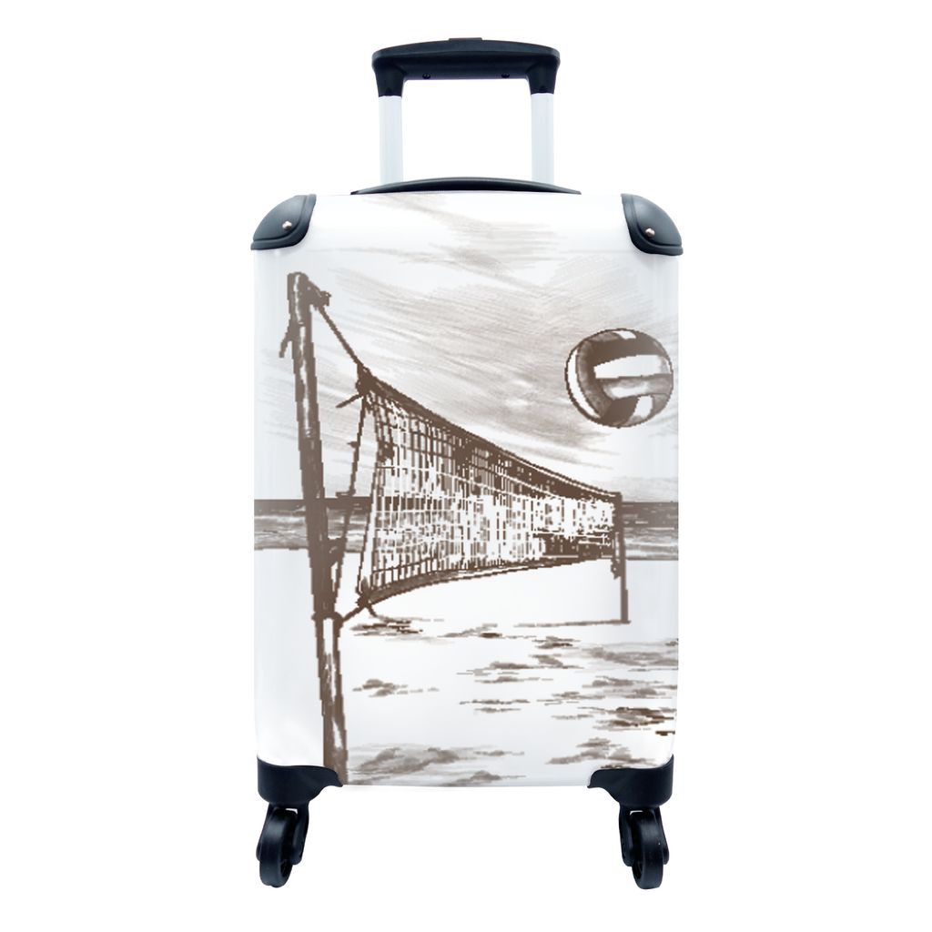 MuchoWow Koffer Handgepäck Trolley Rollkoffer Kleine Reisekoffer mit 4 Rollen - Volleyball - Strand - Netz - Cabin Size < 55x40x23 cm & 55x40x20...